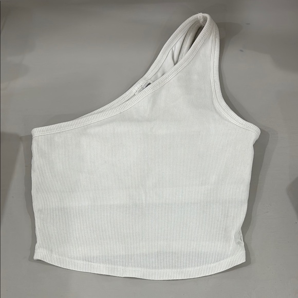 Pink White Ribbed One-Shoulder Top - Picture 1 of 2